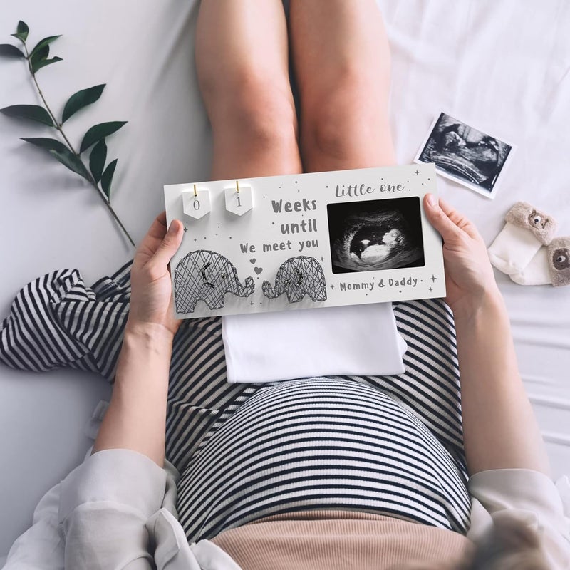 EURSET Baby Sonogram Picture Frame w/ Baby Countdown Weeks - Standard 4x3 Ultrasound Photo - Pregnancy Announcements Ideas - Gender Reveal - New Mom Expecting Parents Keepsake - Image 2